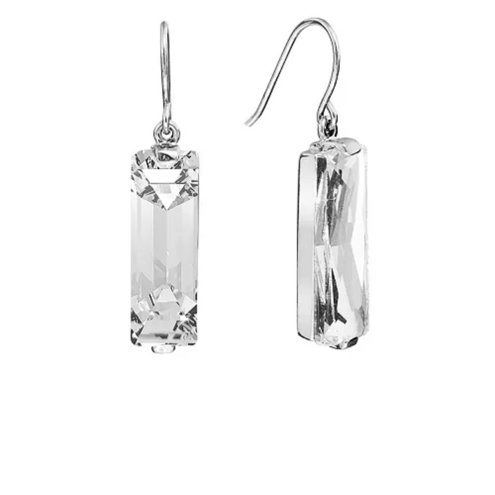 Rectangular Crystal Drop Earrings In Silver-Plate - image 2